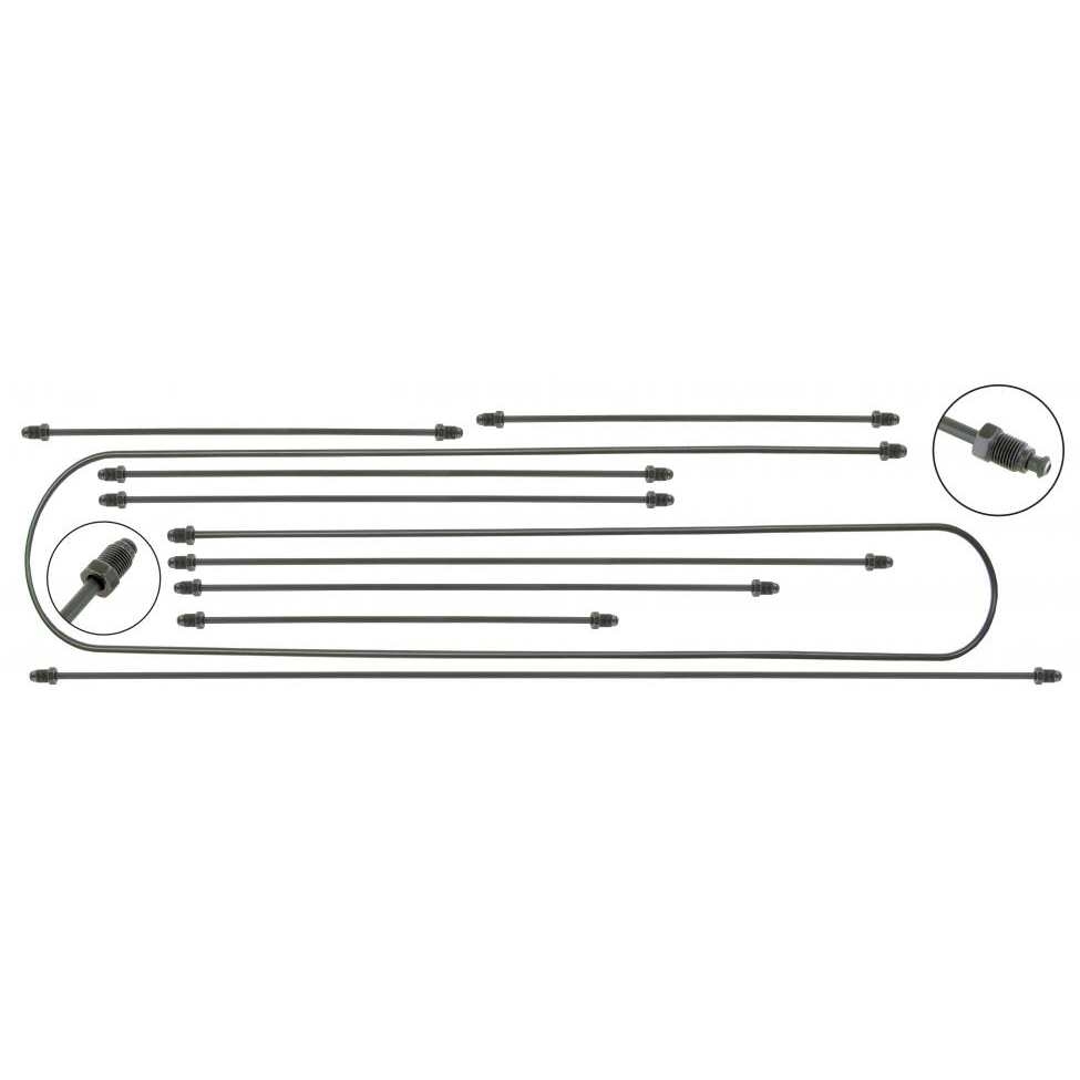 Remleiding set (9 delig) voor schijfremmen. Kever 1302 / 1303 T/M 7/1974 alle modellen 113698005D