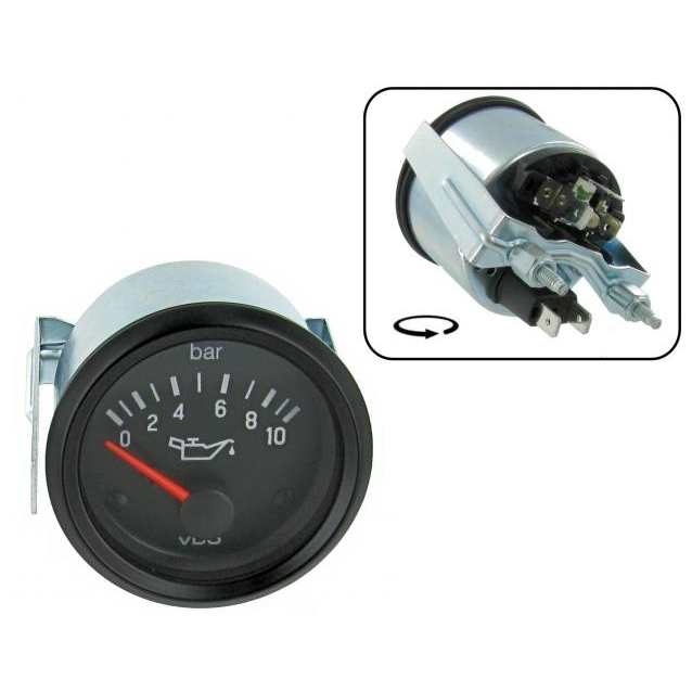 Oliedruk meter 0-10 bar Ø 52 mm (VDO). 12 Volt 