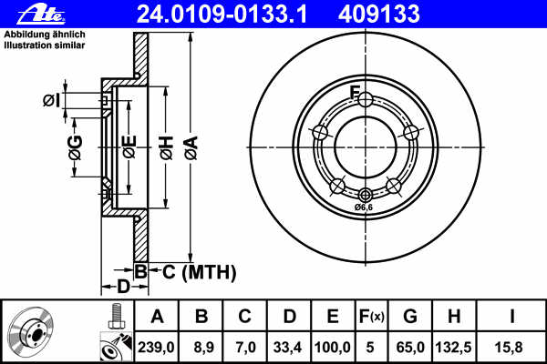 Remschijvenset achteras 239x8.9 mm (ATE)