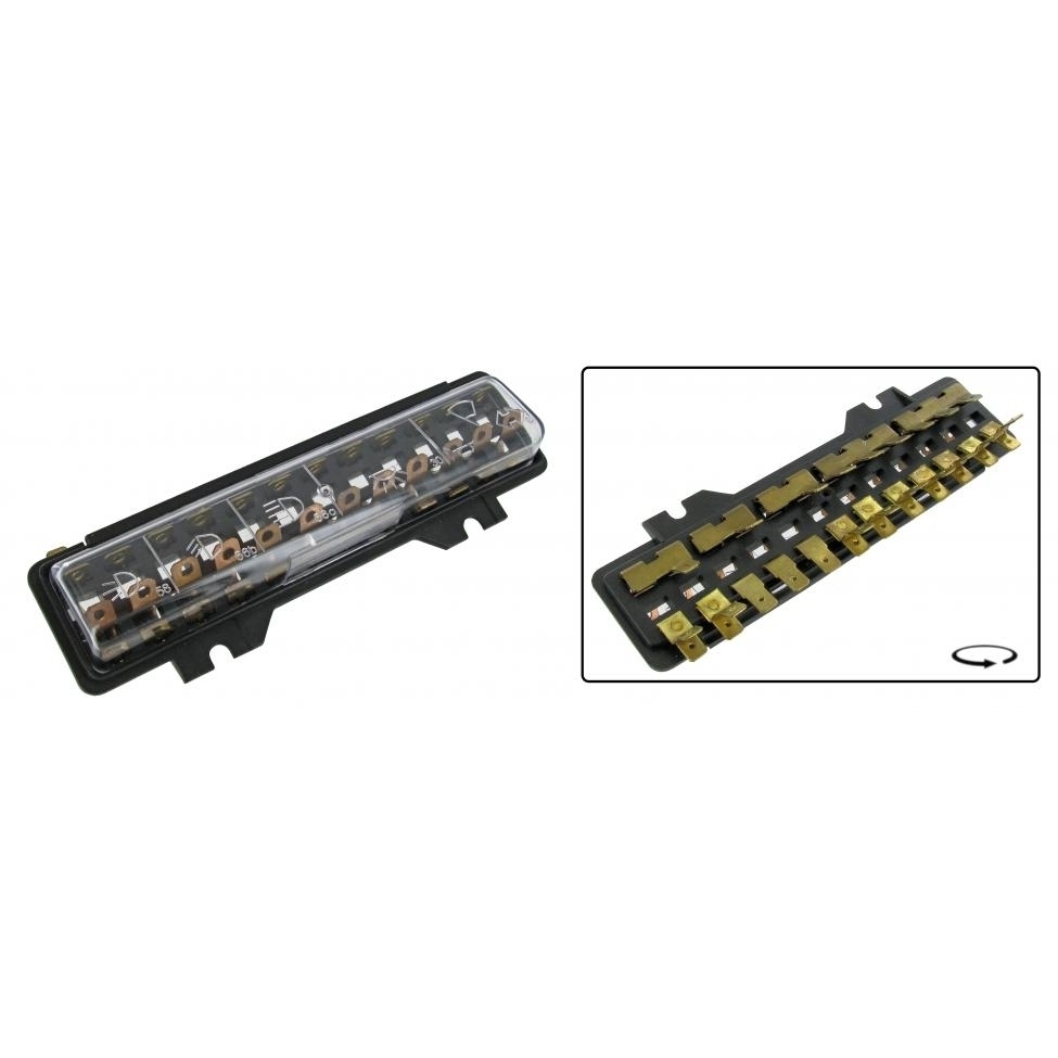 Zekeringkast met deksel (12 zekeringen). Kever 1971 (111 2799 843) T/M 7/1972. Karmann Ghia 8/1971 en later 111937505L
