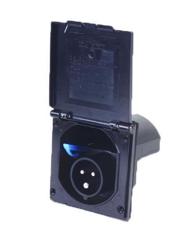 Inbouw stekkerdoos / stroomaansluiting camper zwart CEE 90x78x80mm
