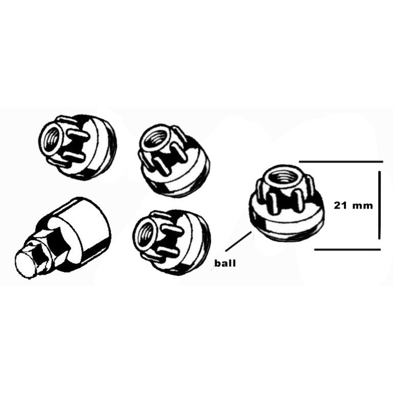 Velgsloten voor moeren met bolle kraag 4 stuks. M14 X 1.5 