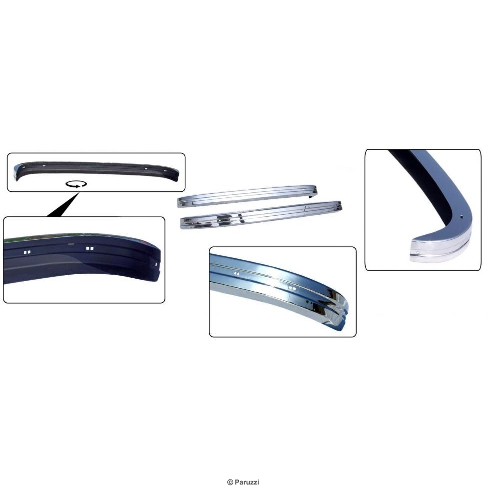 Bumpers RVS (Set). Karmann Ghia 8/1971 en later 