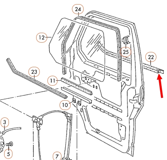 Ruitschacht afdichting T4 rechtsbuiten 701837704A