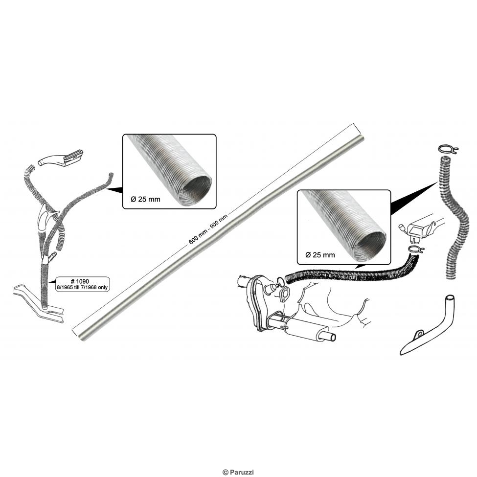 Luchtfilter/kachel slang aluminium Ø25 x 600-900mm