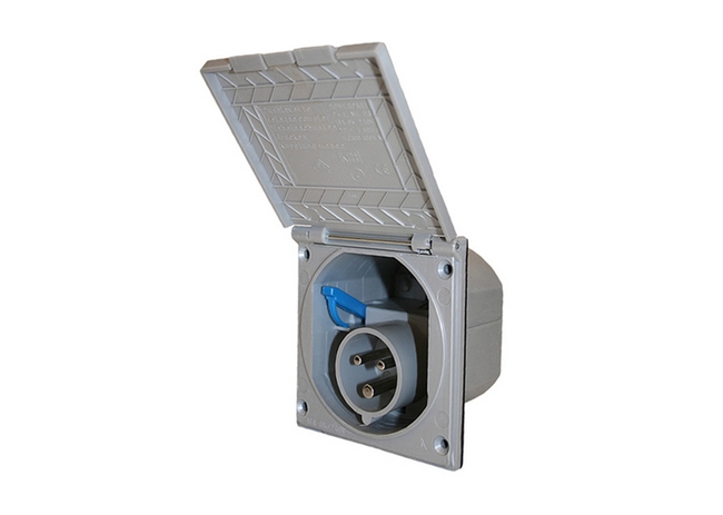 Inbouw stekkerdoos / stroomaansluiting camper zilver CEE 90x78x80mm 