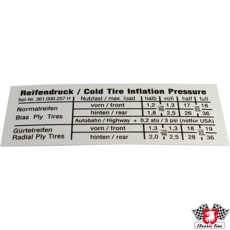 Bandenspanning sticker Type 3 (361000257H)