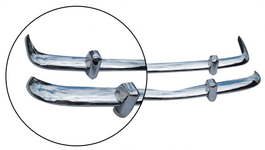 Bumpers RVS inclusief rozetten (Set). Karmann Ghia 8/1955 T/M 7/1967 