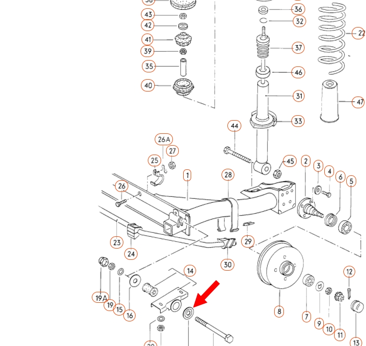Schotelring achteraslager Golf 1 etc 171501548