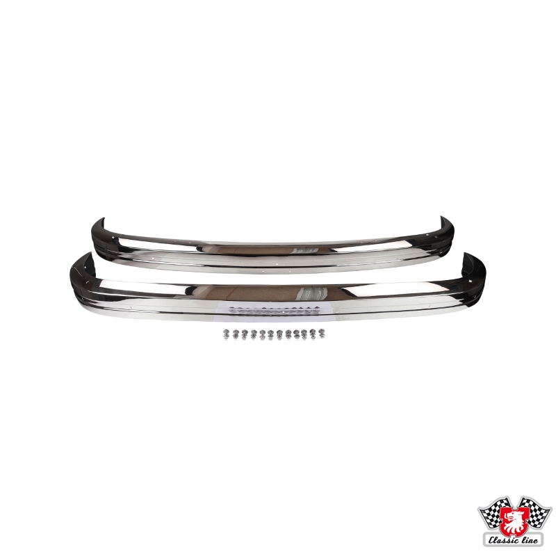 Bumper set, RVS, voor en achter Karmann Ghia 8/1971-7/74