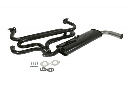 Uitlaatsysteem, Quiet, zwart met 1 chromen eindpijp, 35mm, kleine 3-bolt flns