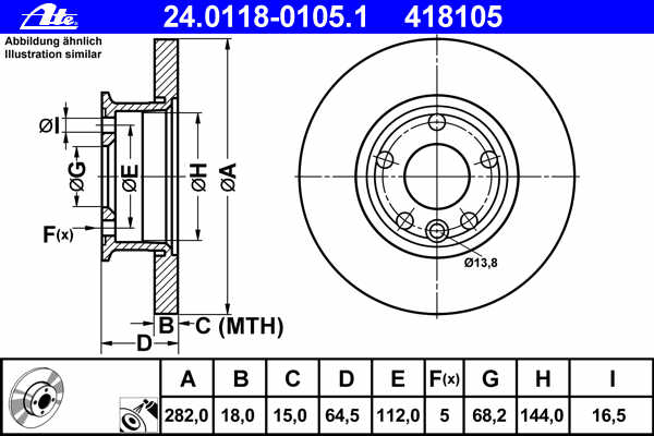 Remschijvenset vooras T4 282 x 18 mm massief 701615301E 