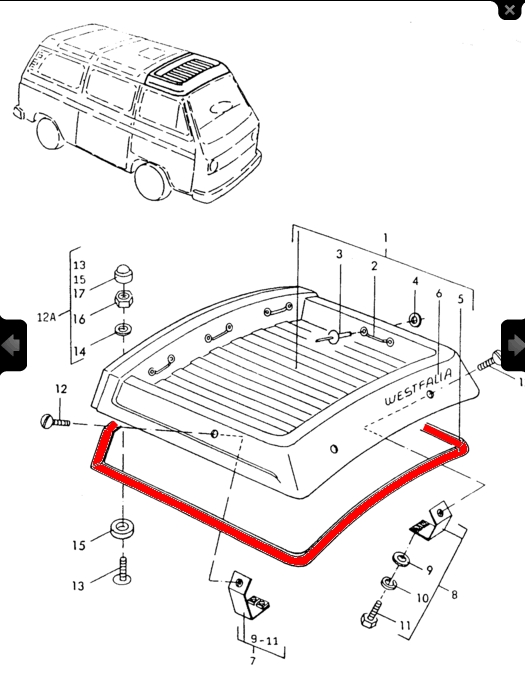 Rubber voor bagagebak / -rek T3 camper 253070732