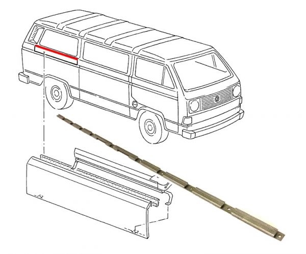 Schuifdeur rail coverbevestiging strip. T2A T2B T3 bus 214843818