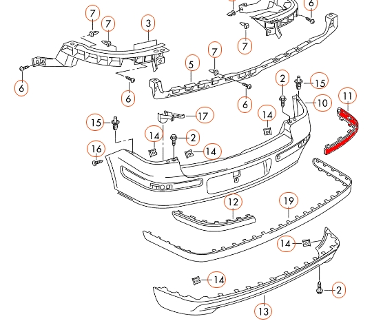 Sier- / beschermingspaneel, bumper Rechts achter Golf 4 zwart 1J6807792B41