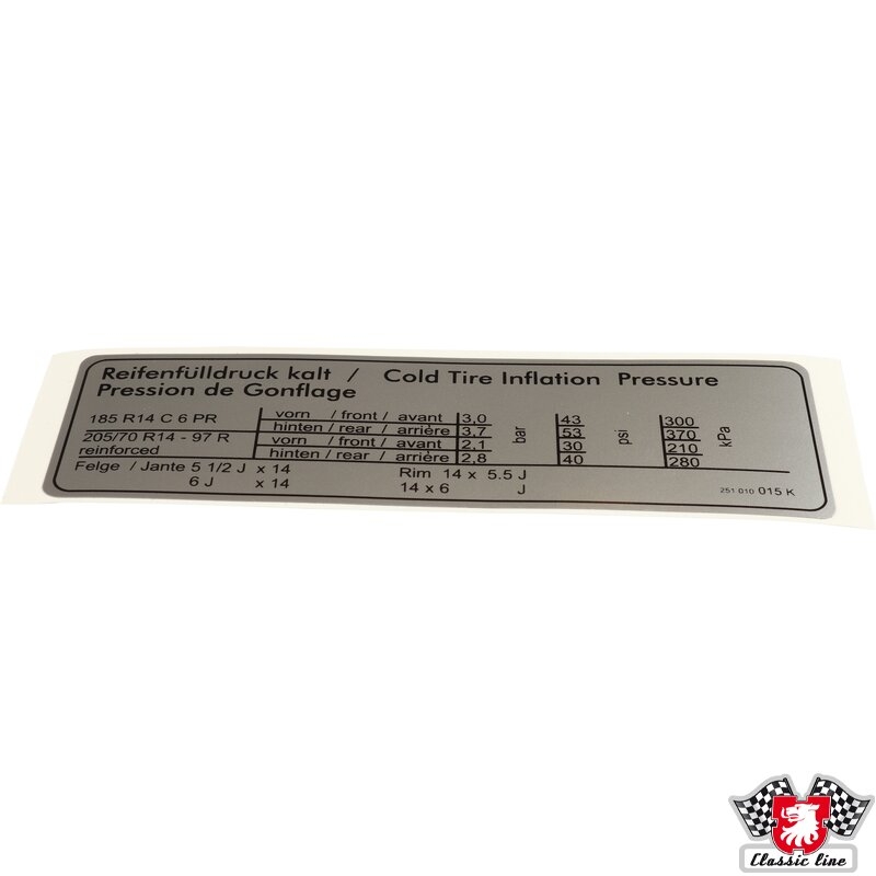 Bandenspanning sticker T25/ T3 bus 251010015K 