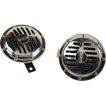 Claxon set, 12 V, low tone 320 Hz, high tone 430 Hz, old Bosch design, met E-keur 