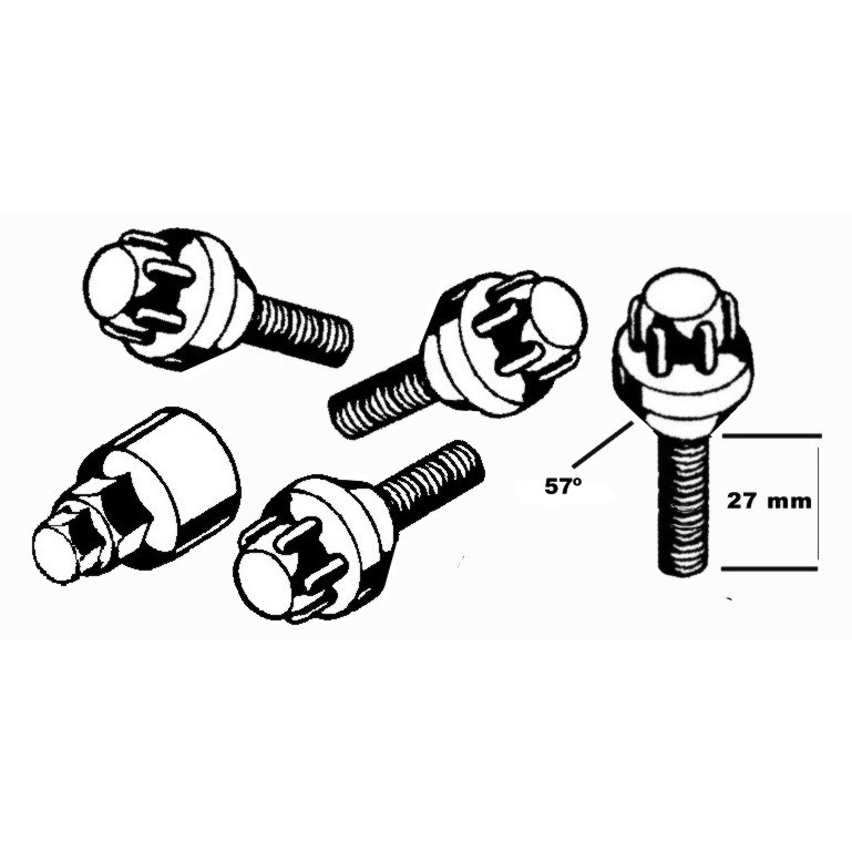 Velgsloten voor bouten met 57° kraag 4 stuks. M14 X 1.5 