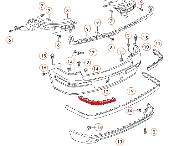 Sier- / beschermingspaneel, bumper Links achter Golf 4 zwart 1J6807791B41