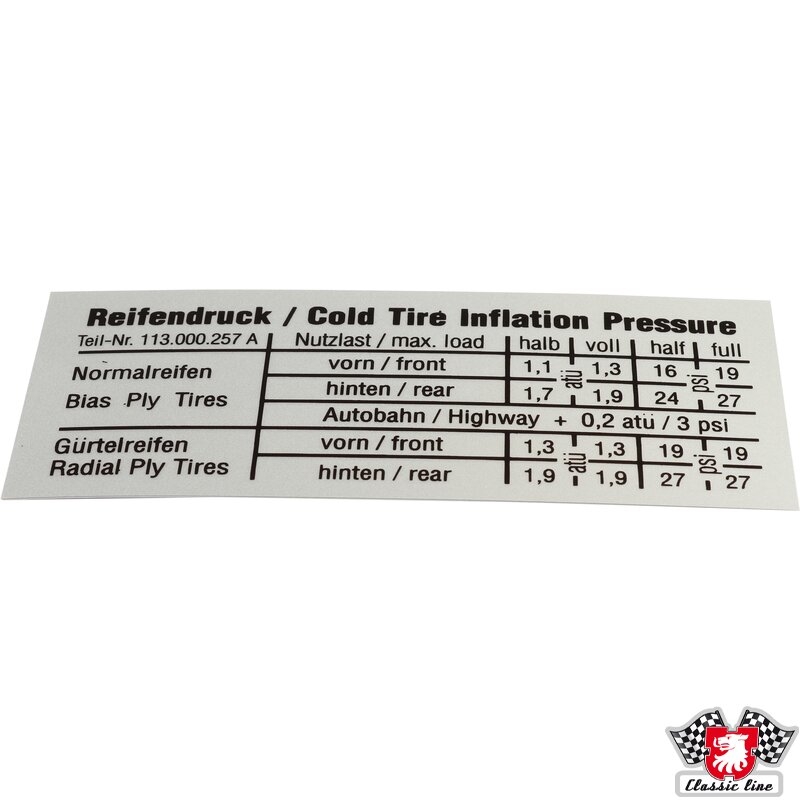 Bandenspanning sticker Kever en KG 113000257A