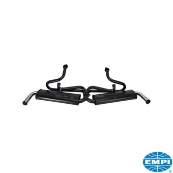 Uitlaatsysteem, Dual Quiet voor Type 3, 35mm, kleine 3-bout flens, zwart met chroom eindpijpjes