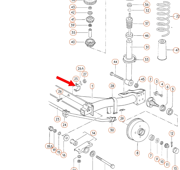 Klem stabilisator achterzijde Golf 1 etc (binnenzijde) 171511417