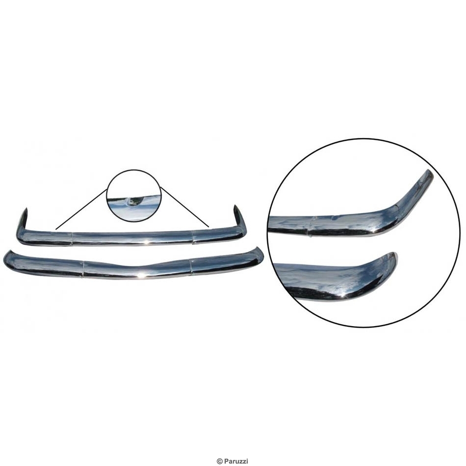 Bumpers RVS exclusief rozetten (Set). Karmann Ghia 8/1967 T/M 7/1969 