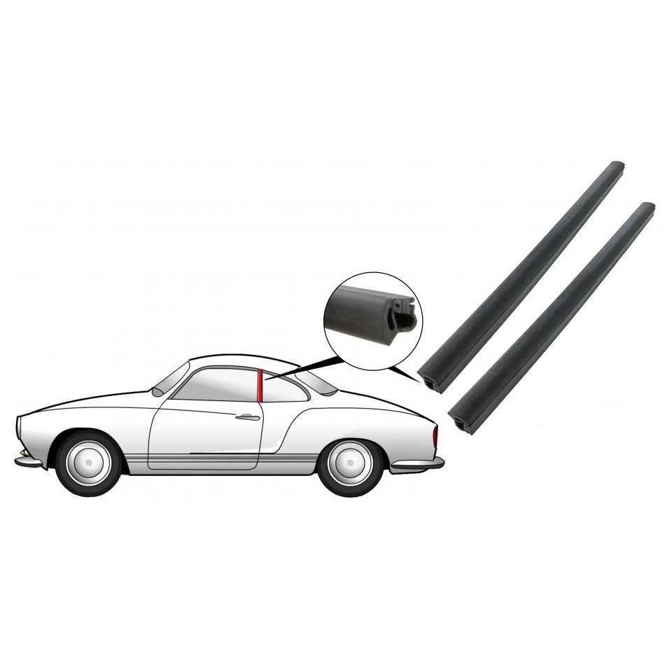 Rubber tussen deurruit glas en zijruit (Set). Karmann Ghia 8/1959 T/M 7/1971 (coupe) 143847341A