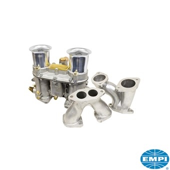 Dual Street Sleeper Carburateur kit, 48 EPC, met inlaat spruitstukken en luchtfilters. Past onder de motorklep