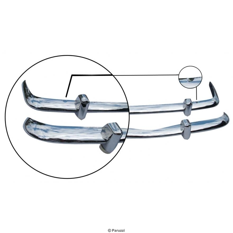 Bumpers RVS inclusief rozetten (Set). Karmann Ghia 8/1967 T/M 7/1969 