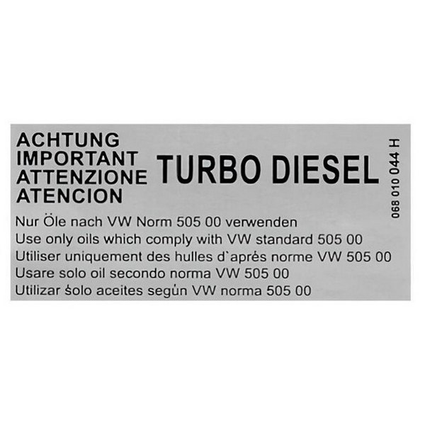 Sticker - Kleppendeksel olie specificatie T3 bus 068010044H