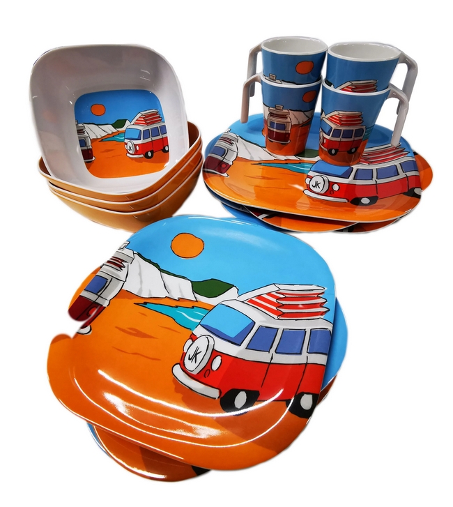 Servies set "Campervan" Melamime 16 delig 