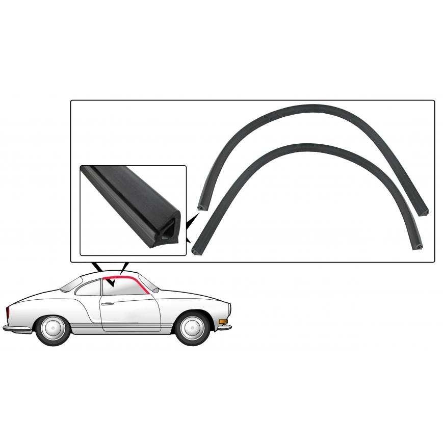Deurrubber boven deurruit (Set). Karmann Ghia 1965 (ch 145 904 320) T/M 7/1971 coupe 143845211A