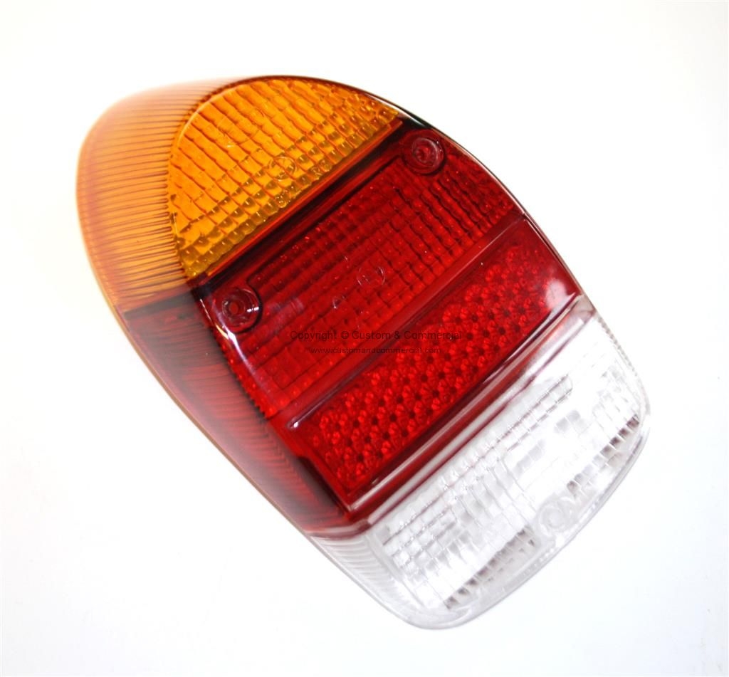 Achterlicht lens Europees topper oranje/rood/wit (per stuk). Kever 1300-1500-1302 8/1967 T/M 7/1973 111945241M