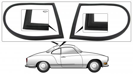 Zijruitrubber (pop-out) (Set). Karmann Ghia 8/1971 en later sedan 143845319,143845