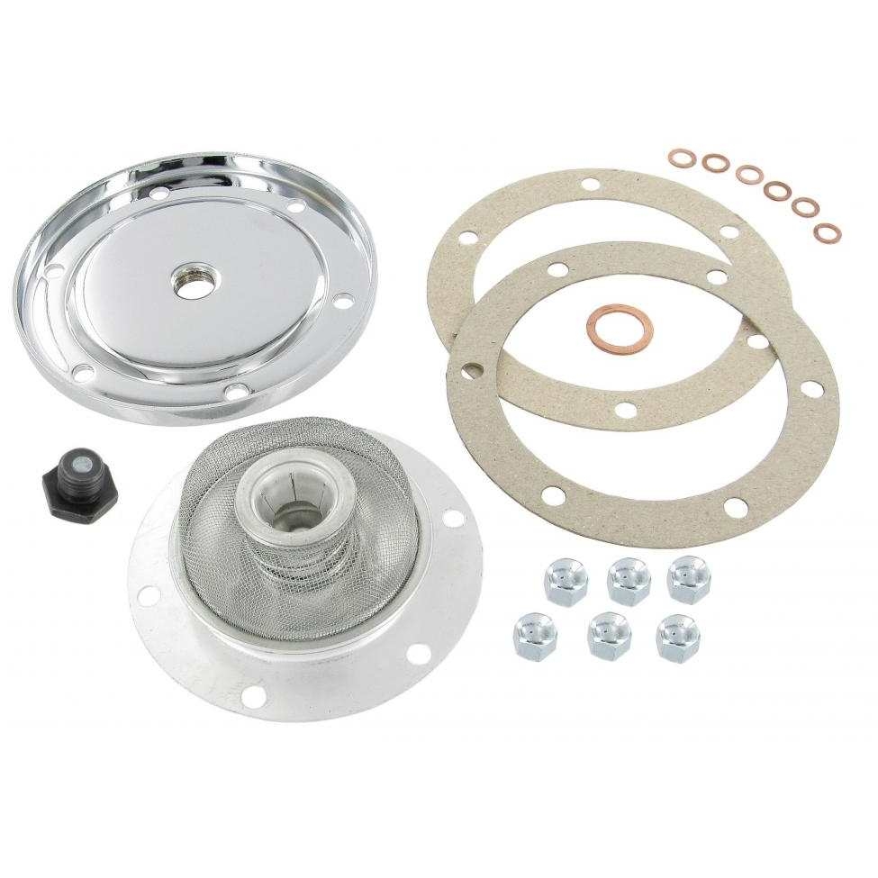 Carterdeksel set met magnetische aftapplug chroom. Type 1 T/M 7/1969 (behalve 25 + 30 pk). Type 3 T/M 7/1969 