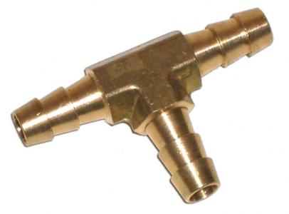 Benzineslang T-stuk (messing). ø 5.0 mm - ø 6.4 mm 